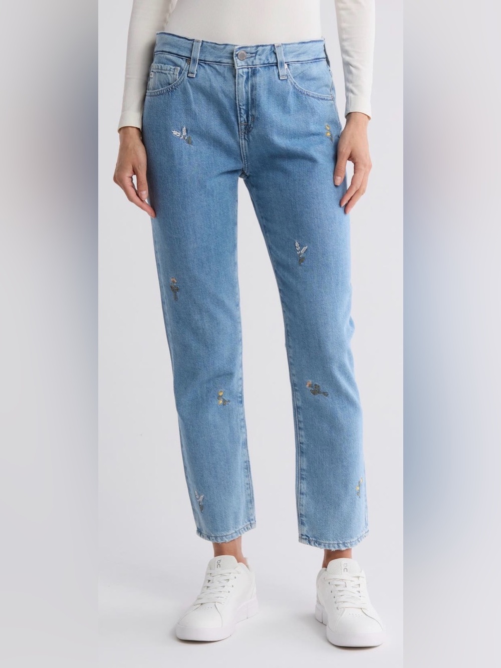 AG Light Blue Embroidered Straight-Leg Ex Boyfriend Women’s Jeans